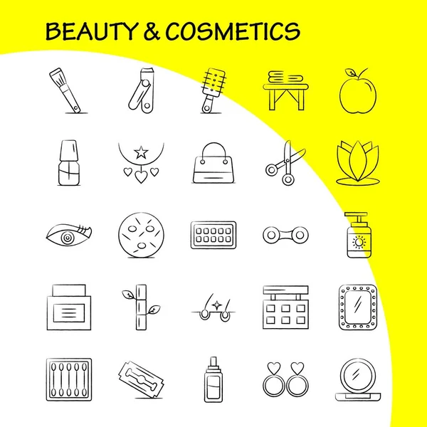 Conjunto Iconos Dibujados Mano Belleza Cosméticos Para Infografías Kit Móvil — Vector de stock