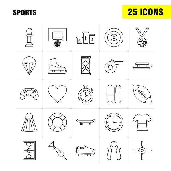 Icona Linea Sport Web Stampa Mobile Kit Come Calcio Scarpe — Vettoriale Stock