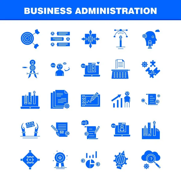 Business Administration Solid Glyph Icons Set Infografica Mobile Kit Print — Vettoriale Stock