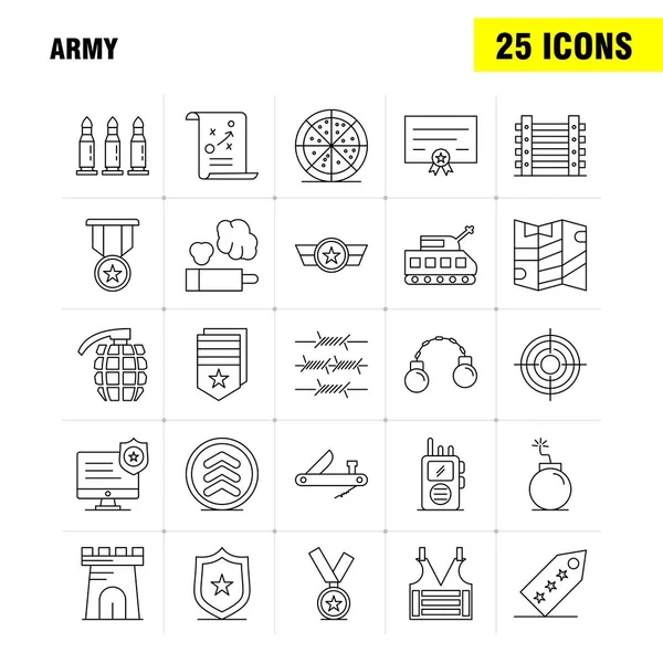 Conjunto Ícones Linha Exército Para Infográficos Kit Móvel Design Impressão —  Vetores de Stock
