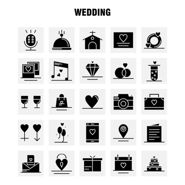 Ensemble Icônes Glyphe Solide Mariage Pour Infographie Kit Mobile Conception — Image vectorielle