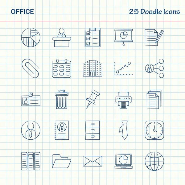 Office 25 Doodle simgeler. Elle çizilmiş iş Icon set