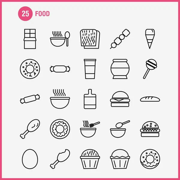 Set Icone Della Linea Alimentare Infografica Kit Mobile Design Stampa — Vettoriale Stock