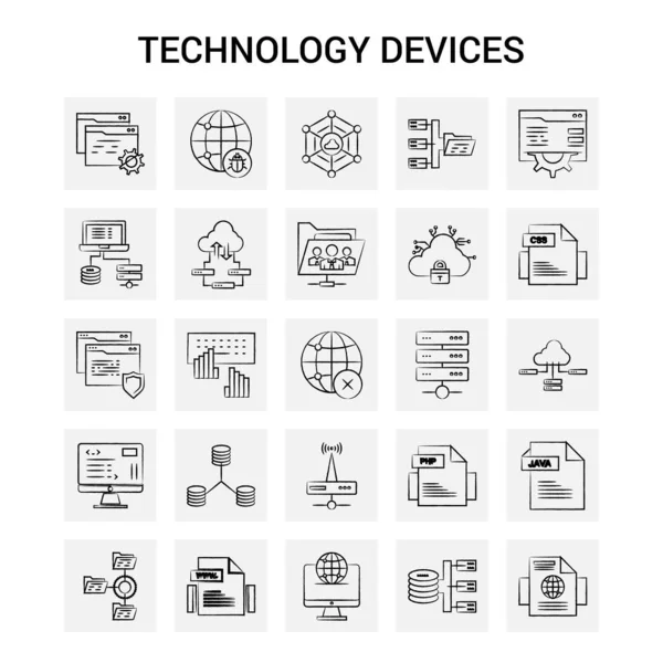 Conjunto Iconos Dispositivo Tecnología Dibujada Mano Fondo Gris Vector Doodle — Archivo Imágenes Vectoriales