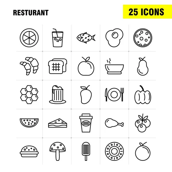 Ensemble Icônes Ligne Restaurant Pour Infographie Kit Mobile Conception Impression — Image vectorielle