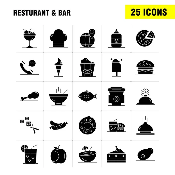 Icono Glifo Sólido Restaurante Bar Para Web Impresión Kit Móvil — Vector de stock