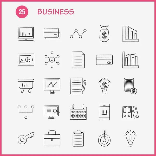 Conjunto Ícones Desenhados Mão Negócios Para Infográficos Kit Móvel Design — Vetor de Stock