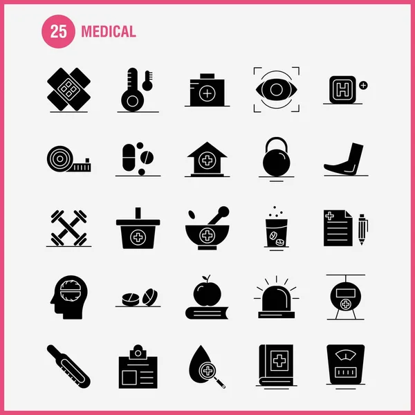 Medical Solid Glyph Icons Set Infographics Mobile Kit Print Design — Stock Vector