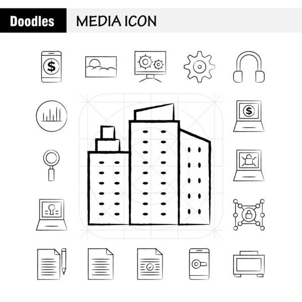 Media Pictogram Hand Getrokken Icons Set Voor Infographics Mobiele Kit — Stockvector