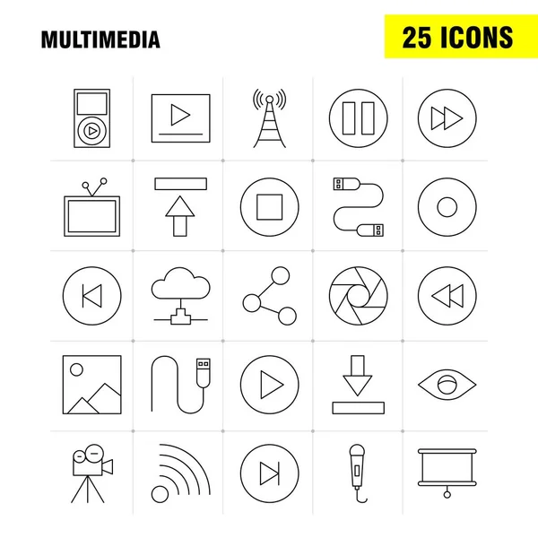 Multimedia Lijn Icoon Voor Web Print Mobiele Kit Zoals Media — Stockvector