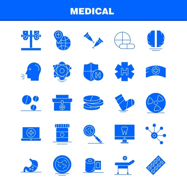 Conjunto Ícones Glifo Sólido Médico Para Infográficos Kit Móvel Design — Vetor de Stock