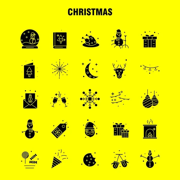 Christmas Solid Glyph Icons Set Infographics Mobile Kit Print Design — стоковый вектор