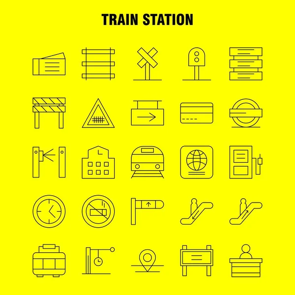 Набор иконок линии железнодорожного вокзала для инфографики, мобильного UX / UI Kit — стоковый вектор
