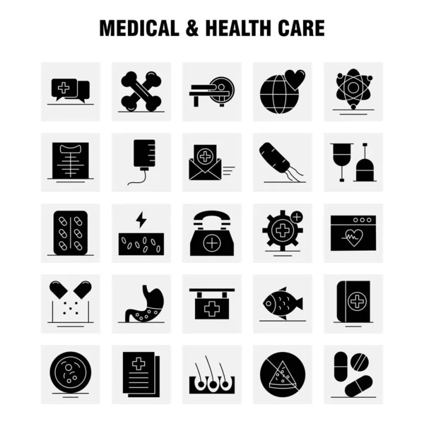 Медицинская Медицинская Помощь Solid Glyph Икона Веб Печати Мобильных Kit — стоковый вектор