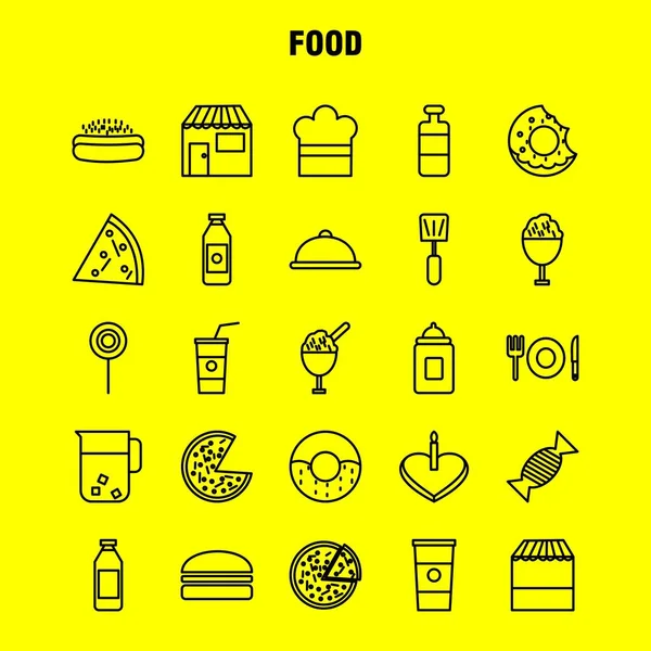 Conjunto Ícones Linha Alimentos Para Infográficos Kit Móvel Design Impressão — Vetor de Stock