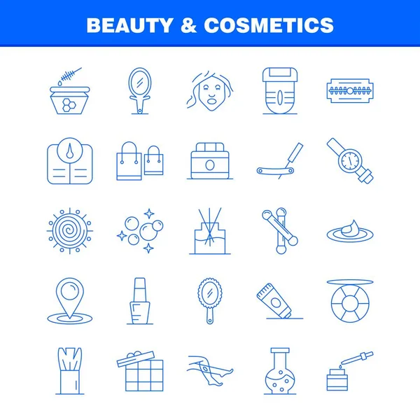 Beauty Cosmetics Line Icons Set Infographics Mobile Kit Print Design — Stock Vector