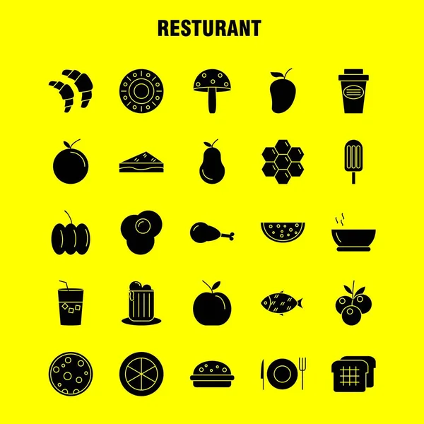 Restaurante Solid Glyph Icons Set Para Infográficos Mobile Kit Design —  Vetores de Stock