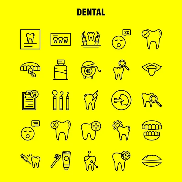 Icônes Ligne Dentaire Réglées Pour Infographie Kit Mobile Conception Impression — Image vectorielle