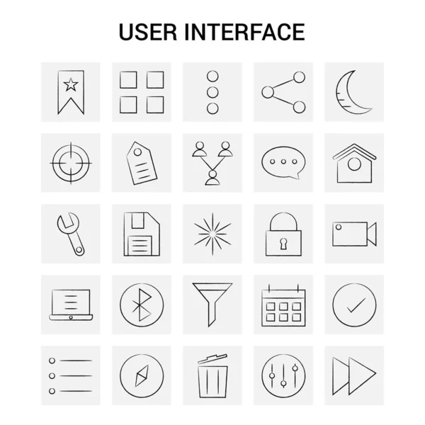 Çizilmiş Kullanıcı Arabirimi Icon Set Gri Arka Plan Vektör Doodle — Stok Vektör