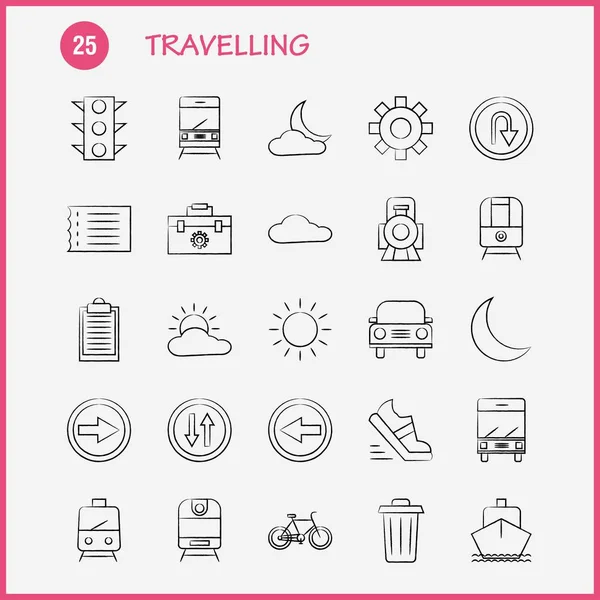 Travelling Hand Drawn Icon Web Print Mobile Kit Такие Toolbox — стоковый вектор