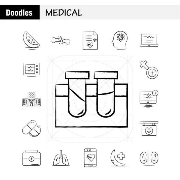 Set Icone Disegnate Mano Mediche Infografica Kit Mobile Design Stampa — Vettoriale Stock