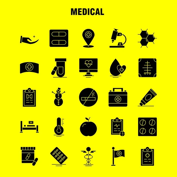 Iconos Médicos Del Glifo Sólido Fijados Para Las Infografías Equipo — Vector de stock