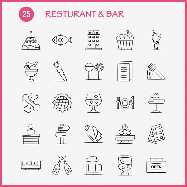 Restaurante Bar Ícone Desenhado Mão Para Web Print Mobile Kit —  Vetores de Stock