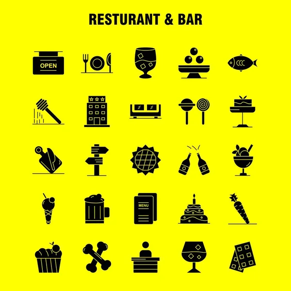 Restaurante Bar Solid Glyph Icon Para Web Print Mobile Kit —  Vetores de Stock