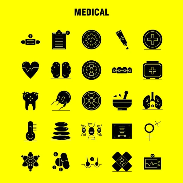 Medical Solid Glyph Icons Set Infographics Mobile Kit Print Design — стоковый вектор