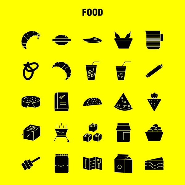 食物固体字形图标设置为信息图形 套件和印刷设计 Bbq 收藏现代信息图标志和象形图 — 图库矢量图片