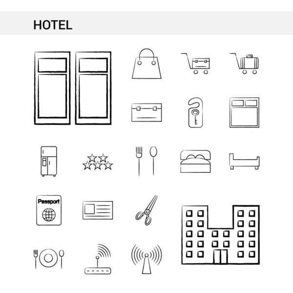 Hotel Handgezeichnet Icon Set Stil Isoliert Auf Weißem Hintergrund Vektor — Stockvektor