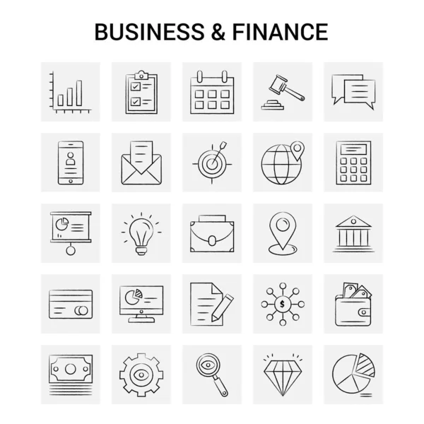 Conjunto Iconos Negocios Finanzas Dibujados Mano Fondo Gris Vector Doodle — Vector de stock