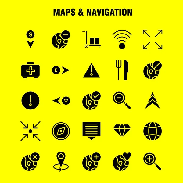 Haritalar Gezinti Katı Glif Icon Pack Için Tasarımcılar Geliştiriciler Gıda — Stok Vektör