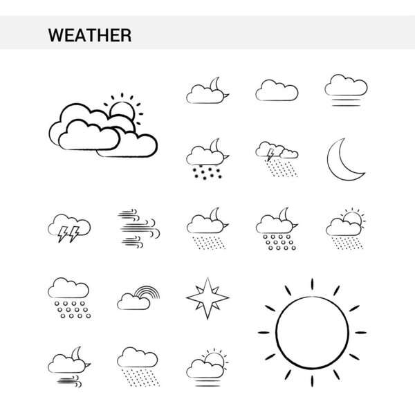 Погода рисуется вручную в стиле набора икон, изолированных на белом фоне. - Вектор
