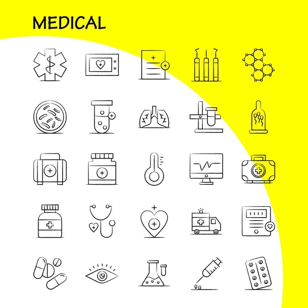 Medical Hand Drawn Icons Set Infographics Mobile Kit Print Design — Stock Vector