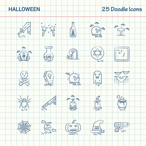 Halloween Doodle Pictogrammen Hand Getrokken Business Icon Set — Stockvector