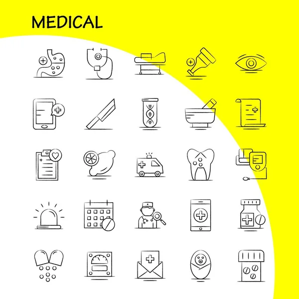 Conjunto Iconos Médicos Dibujados Mano Para Infografías Equipo Móvil Diseño — Archivo Imágenes Vectoriales