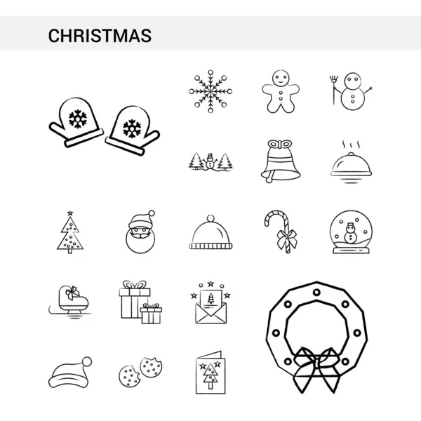 Weihnachten Handgezeichnet Icon Set Stil Isoliert Auf Weißem Hintergrund Vektor — Stockvektor