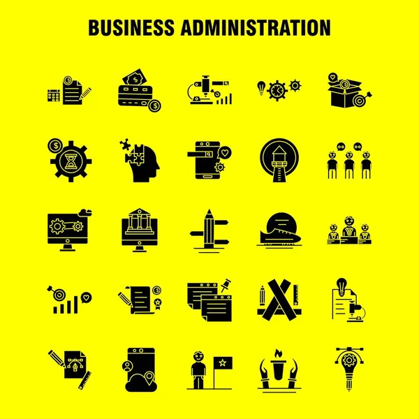 Administração Empresas Solid Glyph Icons Set Infographics Mobile Kit Print —  Vetores de Stock