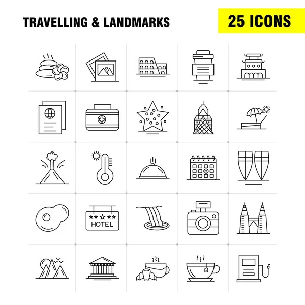 Icono Línea Viaje Puntos Referencia Para Web Impresión Móvil Kit — Vector de stock