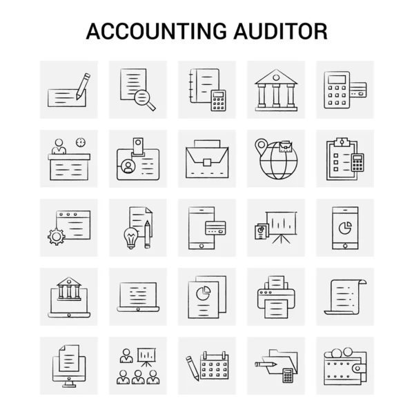 Set Ikon Auditor Akuntansi Tangan Ditarik Doodle Vektor Latar Belakang - Stok Vektor