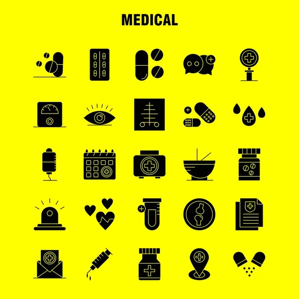 Icone Glifo Solido Medicale Infografica Kit Mobile Design Stampa Includa — Vettoriale Stock