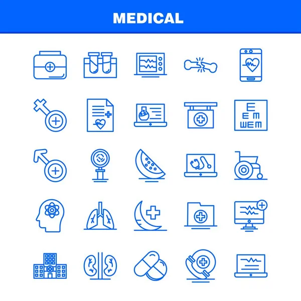 Medical Line Icons Set Infographics Mobile Kit Print Design Include — Stock Vector