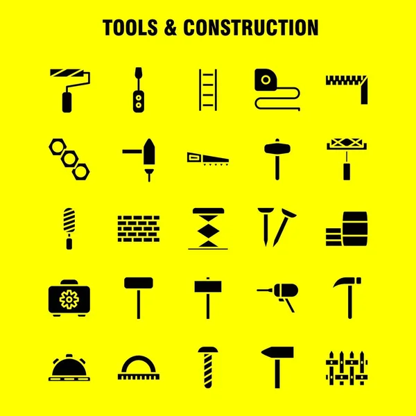 Paquete sólido del icono del glifo de las herramientas y de la construcción para los diseñadores y D — Archivo Imágenes Vectoriales