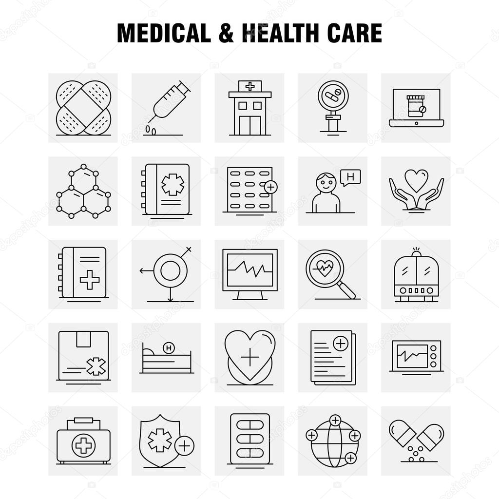 Medical And Health Care Line Icon for Web, Print and Mobile UX/UI Kit. Such as: Medical, File, Report, Hospital, Research, Medical, Heart, Beat, Pictogram Pack. - Vector