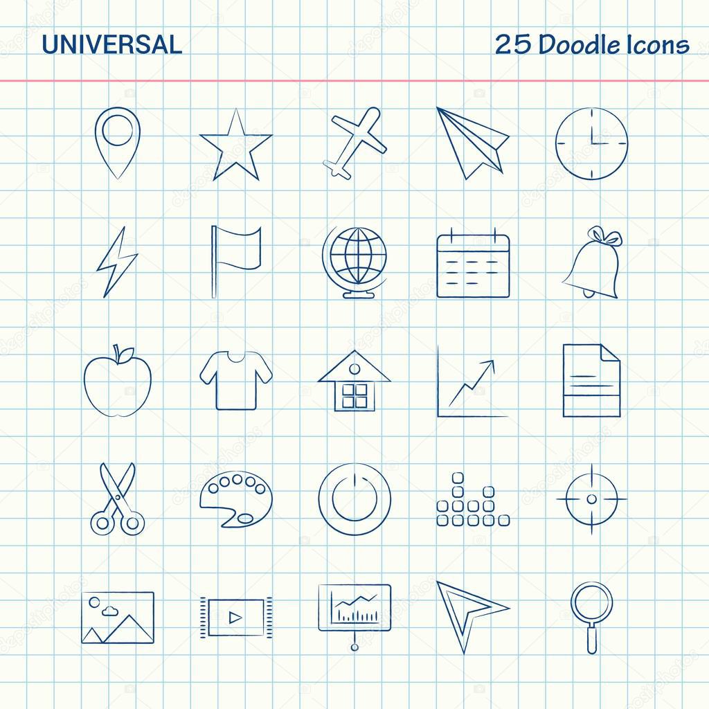 Universal 25 Doodle Icons. Hand Drawn Business Icon set