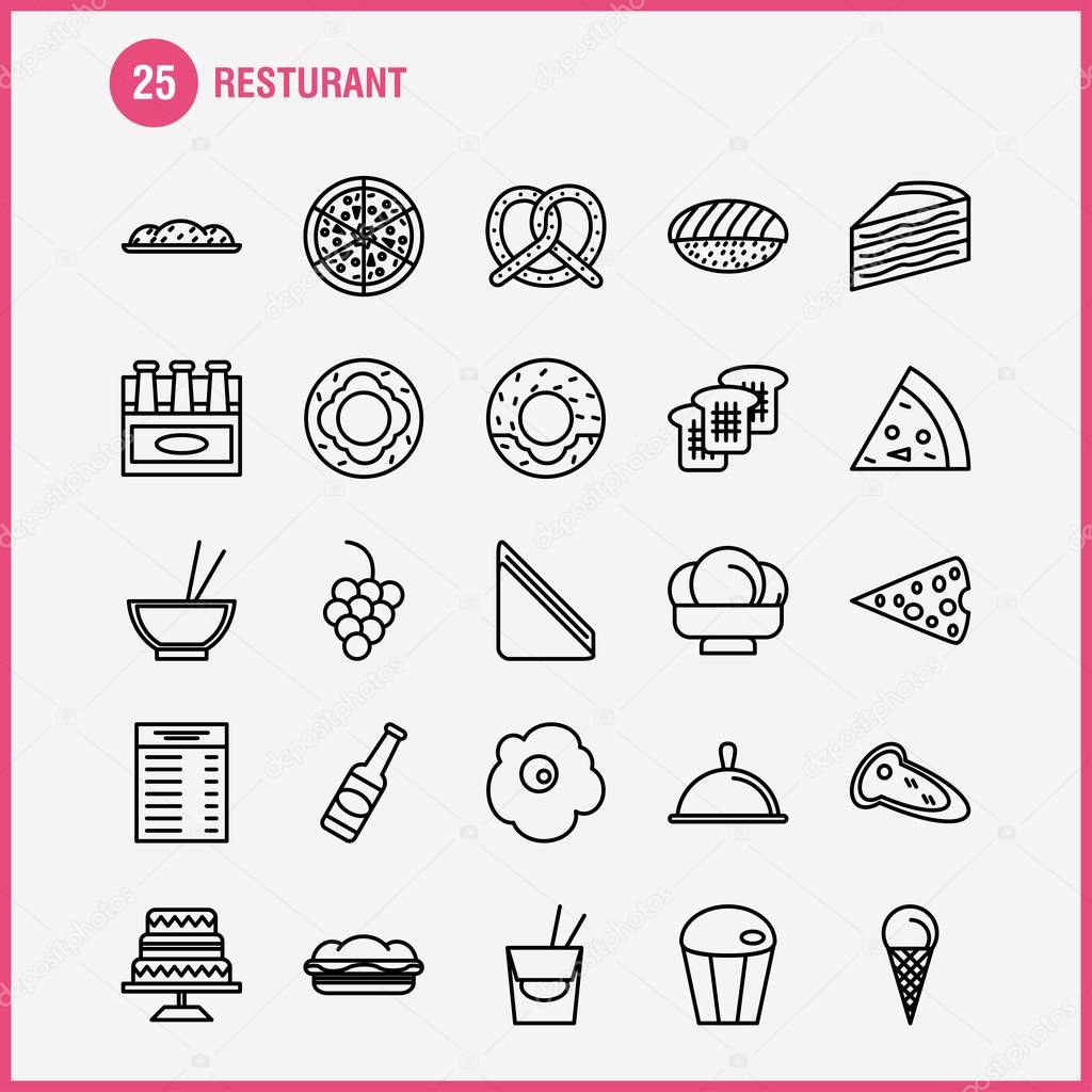 Restaurant  Line Icons Set For Infographics, Mobile UX/UI Kit And Print Design. Include: Carrot, Food, Vegetable, Meal, Bottle, Food, Meal, Mustard, Eps 10 - Vector