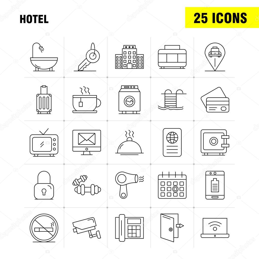 Hotel Line Icons Set For Infographics, Mobile UX/UI Kit And Prin