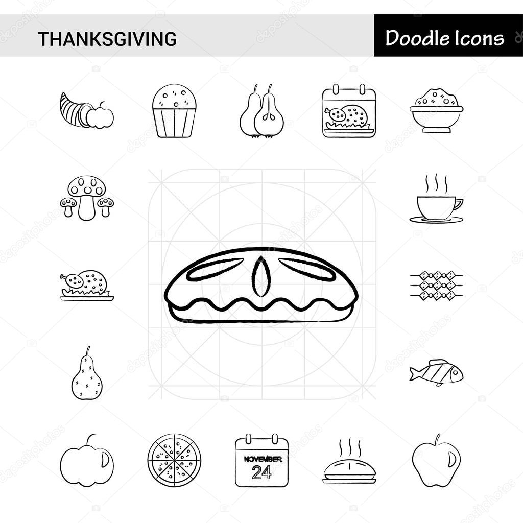 Set of 17 Thanksgiving  hand-drawn icon set