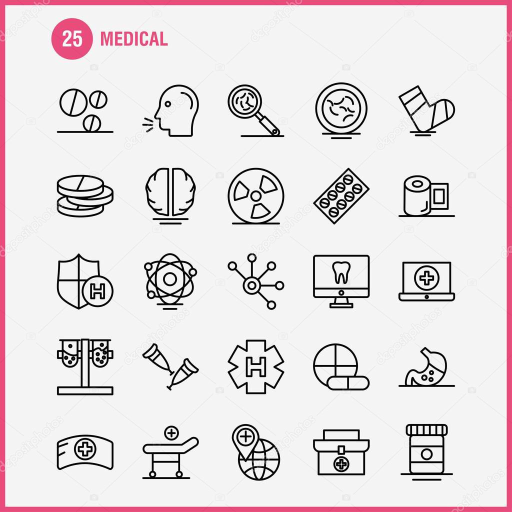 Medical  Line Icons Set For Infographics, Mobile UX/UI Kit And Print Design. Include: Drip, Syringe, Medical, Medicine, Syringe, Medical, Injection, Health, Collection Modern Infographic Logo and Pictogram. - Vector